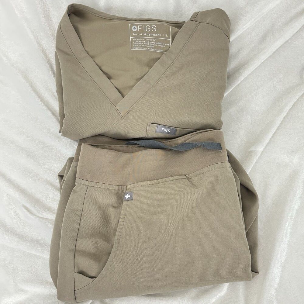 FIGS Limited Ed Zamora Jogger Pant & Catarina Scrub top Set Latte Sz L/P PO#3079